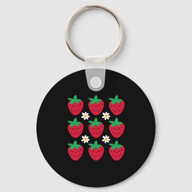 Subtle Resist Trump Daisy Strawberry Protest Femin Keychain (Front)