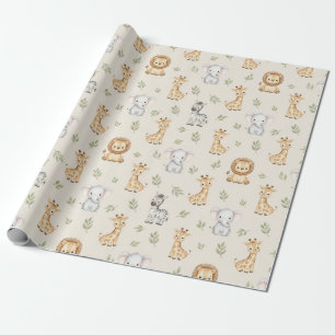 Subtle Safari Animals Pattern Birthday Wrapping Paper