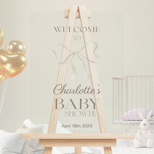 Subtle Sage Green Elegant Bow Baby Shower Welcome Acrylic Sign