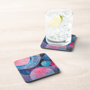 Subtle Shades of Blue & Pink in Abstract Coaster