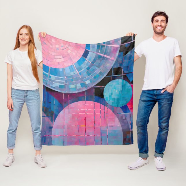 Subtle Shades of Blue & Pink in Abstract Fleece Blanket (In Situ)