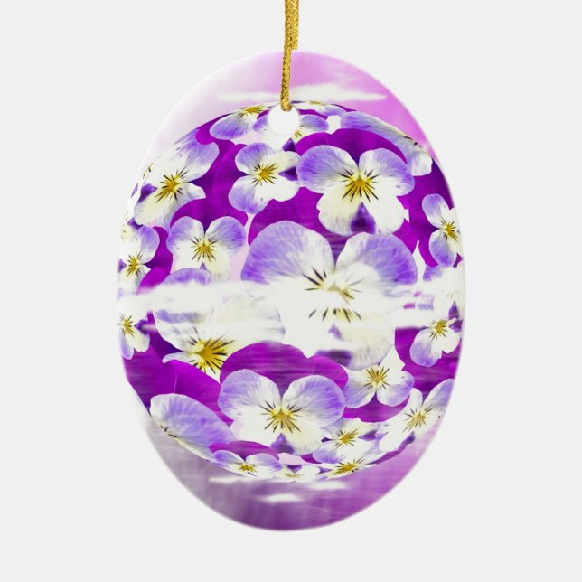 Subtle,  simple Violet pansy flower pattern globe Ceramic Ornament (Front)