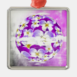 Subtle,  simple Violet pansy flower pattern globe Metal Ornament