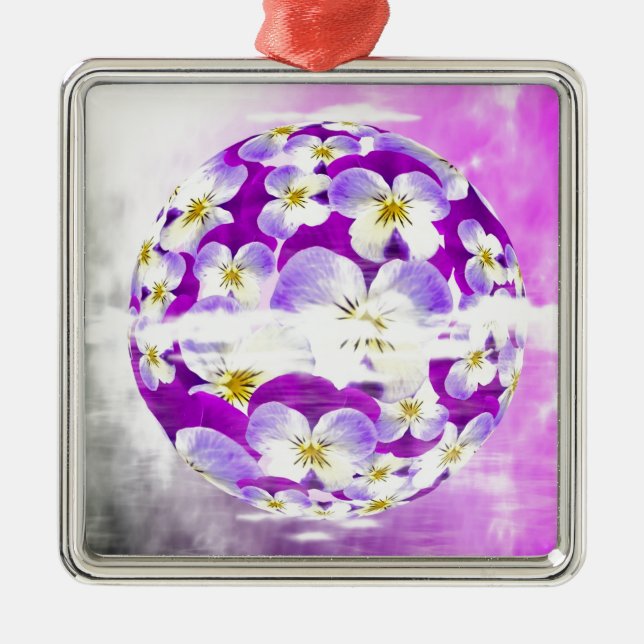 Subtle,  simple Violet pansy flower pattern globe Metal Ornament (Front)