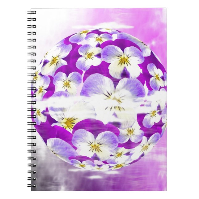 Subtle,  simple Violet pansy flower pattern globe Notebook (Front)