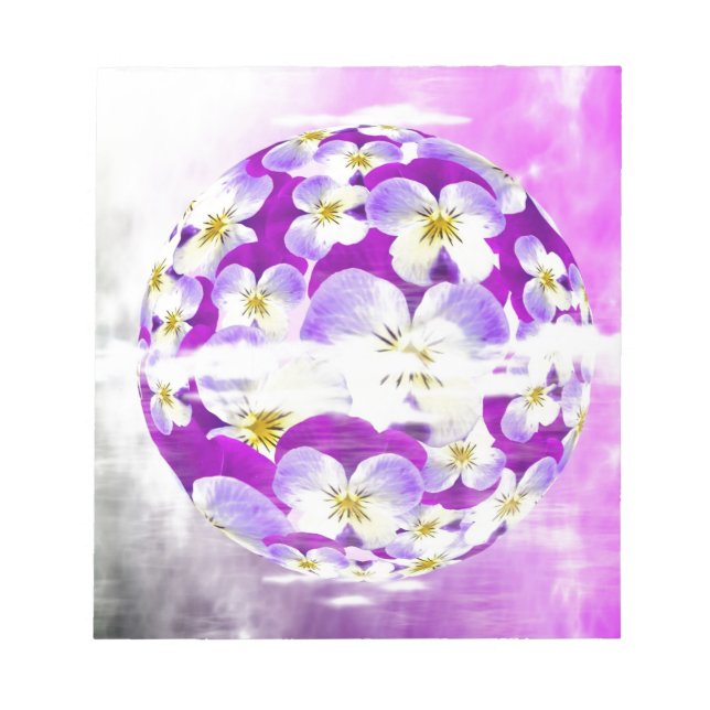 Subtle,  simple Violet pansy flower pattern globe Notepad (Front)