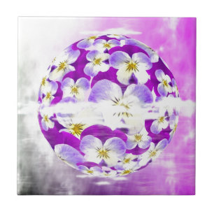 Subtle, simple Violet pansy flower pattern globe Tile