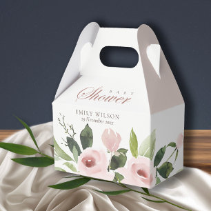 SUBTLE SOFT BLUSH PINK ROSE FLORAL BABY SHOWER FAVOR BOX
