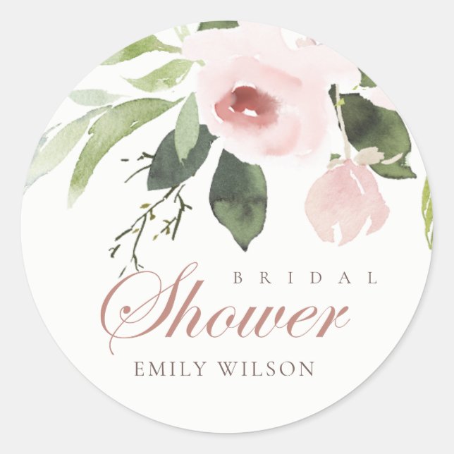 SUBTLE SOFT BLUSH PINK ROSE FLORAL BRIDAL SHOWER CLASSIC ROUND STICKER (Front)