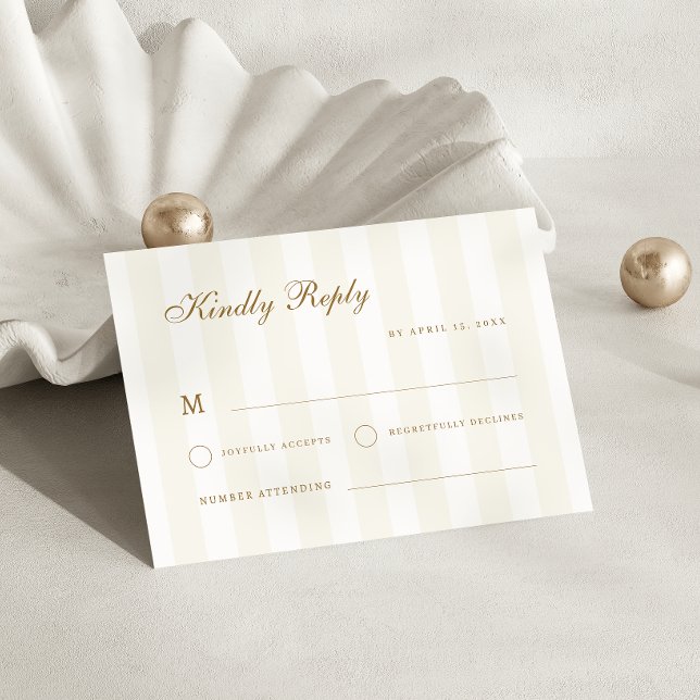 Subtle Stripes Gold Coastal Destination Wedding RSVP Card (Creator Uploaded)