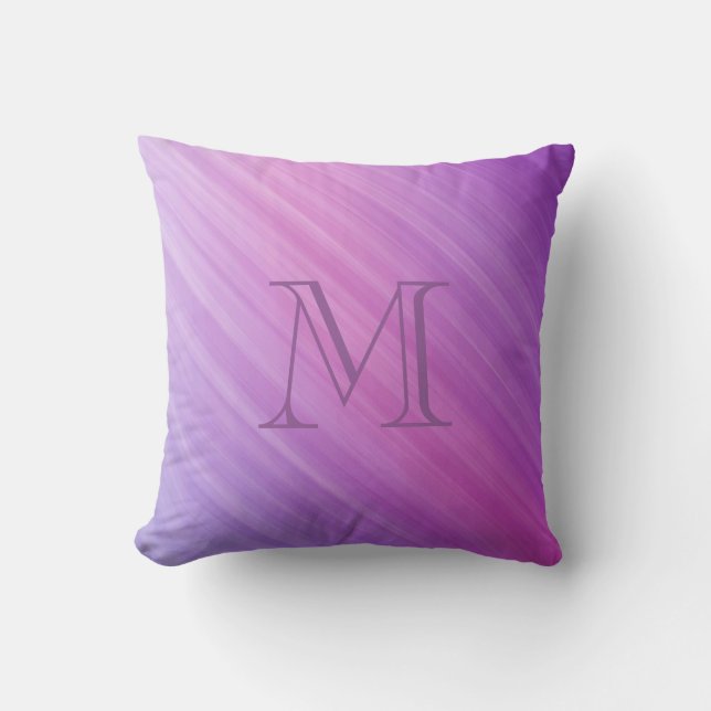 Subtle Stripes Purple Pink Monogram Throw Pillow (Front)