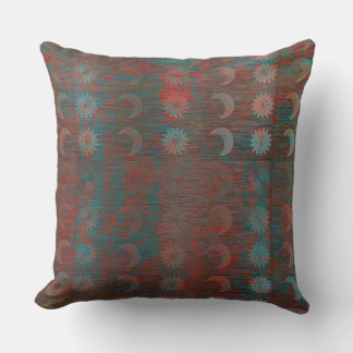 Subtle Suns Moons Red Turquoise Grunge Outdoor Pillow