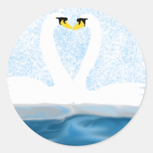 Subtle Swans in Love (heart shapes) Art Gifts Classic Round Sticker (Front)