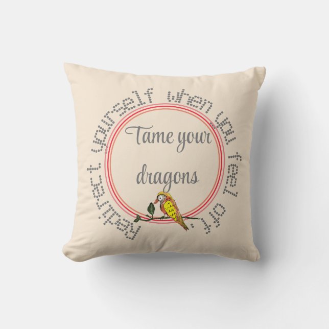 Subtle Tan Natural Personalize Text Bird Throw Pil Pillow (Front)