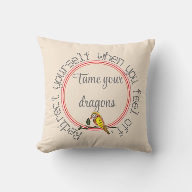 Subtle Tan Natural Personalize Text Bird Throw Pillow (Front)