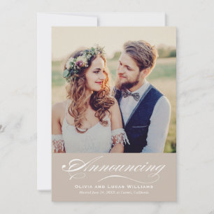 Subtle Taupe Calligraphy Photo Reception Invitation