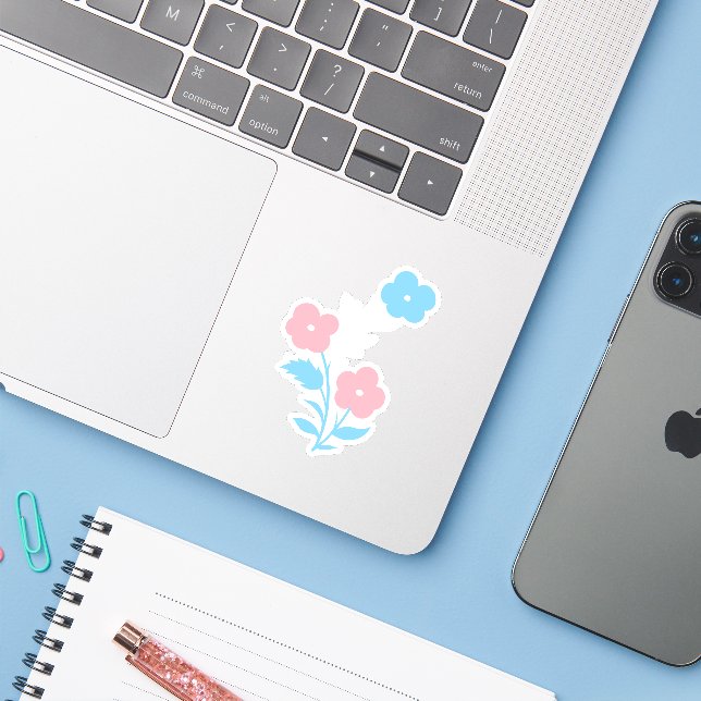 Subtle Trans Flag Flowers (Laptop w/ iPhone)