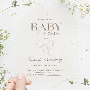 Subtle Warm Cream Watercolor Bow Baby Shower Acrylic Invitations