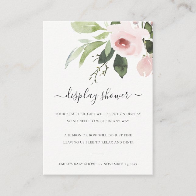 SUBTLE WASH BLUSH PINK FLORAL DISPLAY BABY SHOWER ENCLOSURE CARD (Front)