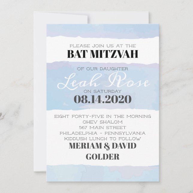 SUBTLE WATERCOLOR Bar Bat Mitzvah Invitation (Front)