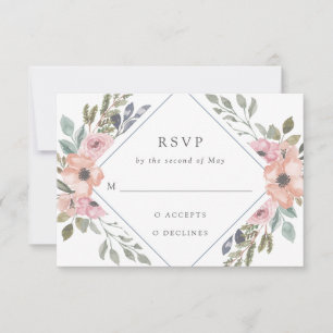 Subtle Watercolor Roses   Wedding RSVP Card