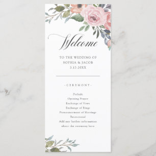 Subtle Watercolor Roses   Wedding Welcome Program