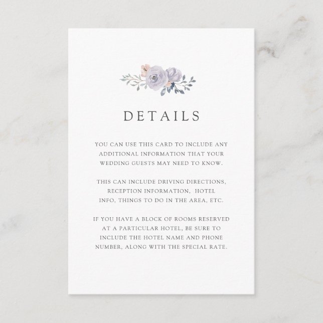 Subtle Watercolor Roses | White Guest Details Enclosure Card (Front)
