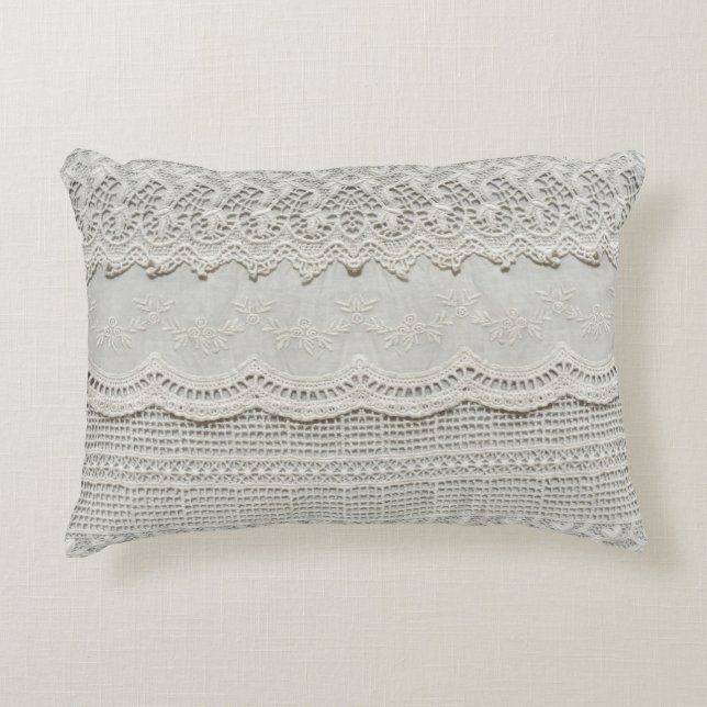 Subtle white lace, textile close-up. accent pillow (Front)