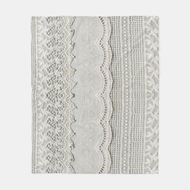 Subtle white lace, textile close-up. fleece blanket (Front)