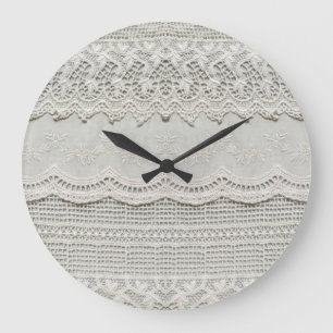 Subtle white lace, textile close-up. large clock