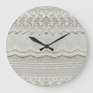Subtle white lace, textile close-up. large clock