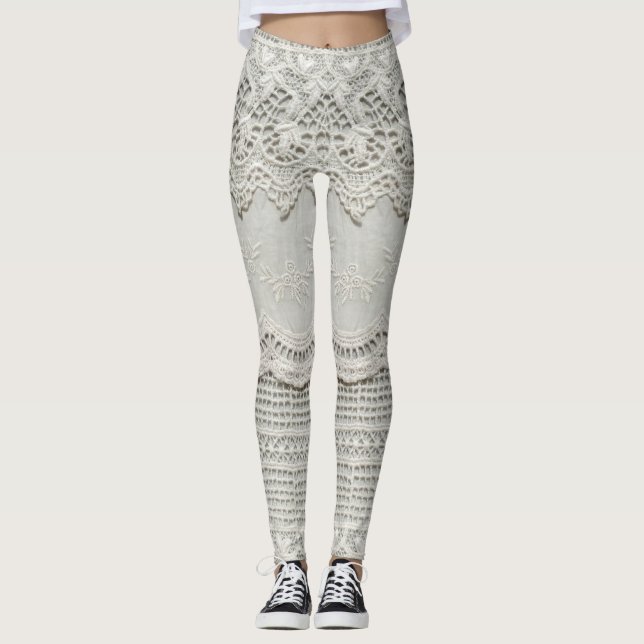 Subtle white lace, textile close-up. leggings (Front)