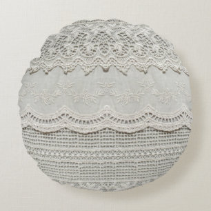 Subtle white lace, textile close-up. round pillow