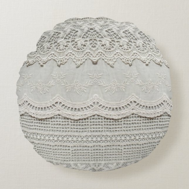 Subtle white lace, textile close-up. round pillow (Front)