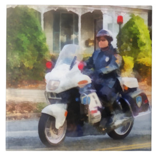 Suburban Motorcycle Cop Tile