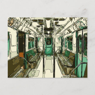 Subway Car Within the Metal Postcard