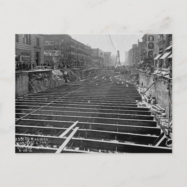 Subway Excavation Seventh Ave New York City 1913 Postcard (Front)
