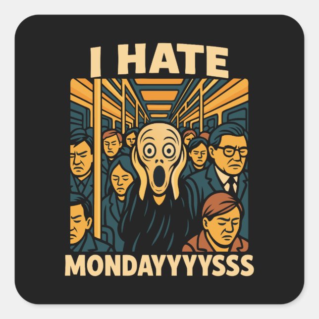 Subway Rush Hour Scream Hate Mondays Square Sticker (Front)
