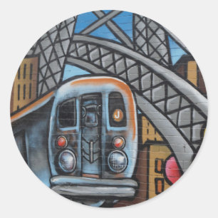 Subway train urban graffiti art classic round sticker