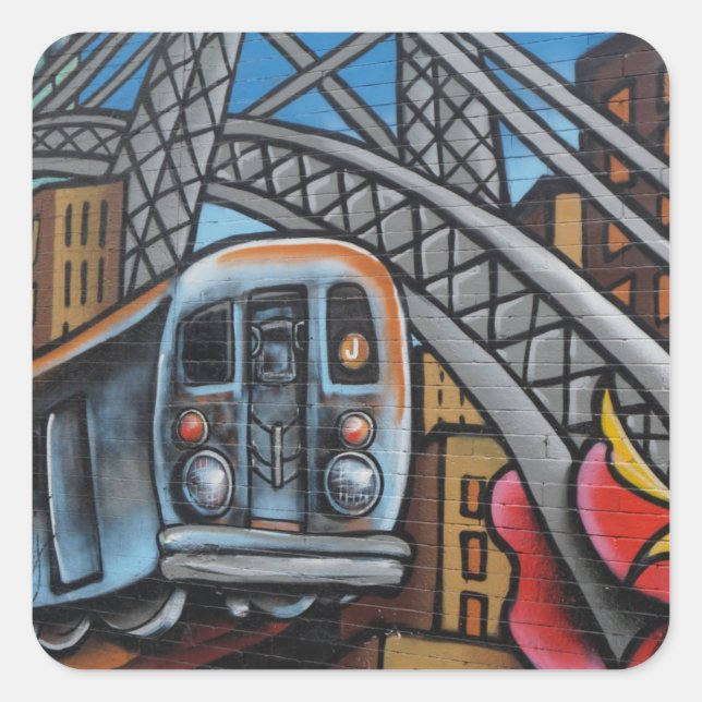 Subway train urban graffiti art square sticker (Front)