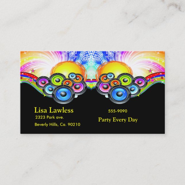 Subwoofers Pumping Music In Rainbow Colours Business Card (Front)
