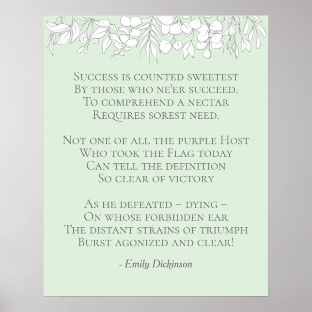 Success Counted Sweetest Poem Mint & White Poster (Front)