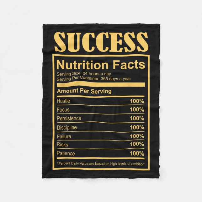 Success Ingredients Nutritional Facts Motivational Fleece Blanket (Front)