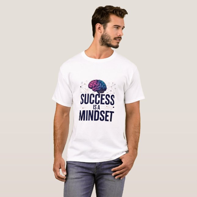 Success Is A Mindset Motivational Pink Blue Text T-Shirt (Front Full)