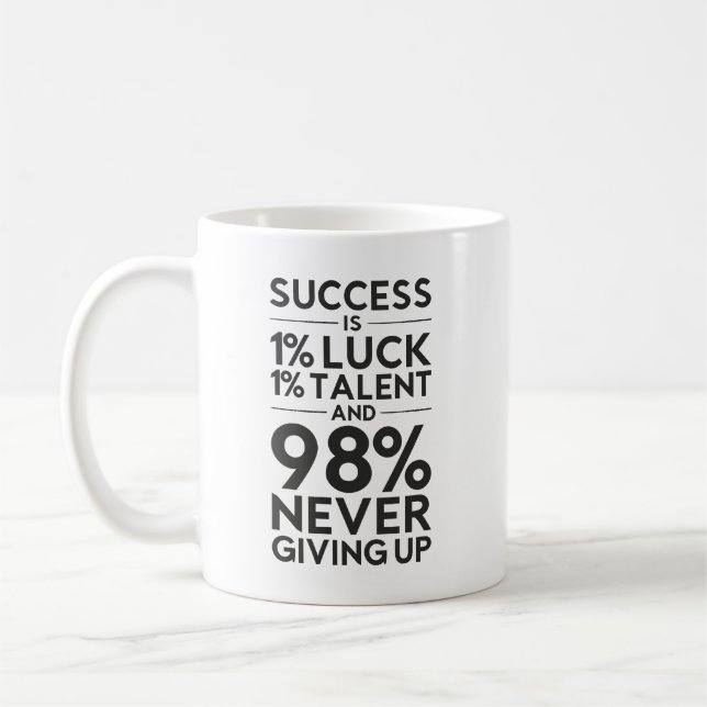 Success Is Never Giving Up - Motivational Coffee Mug (Left)