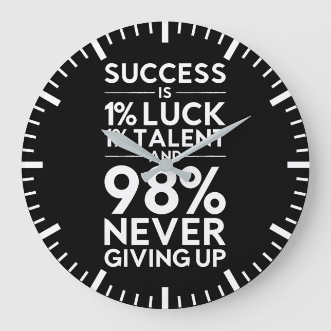 Success Is Never Giving Up - Motivational Large Clock (Front)