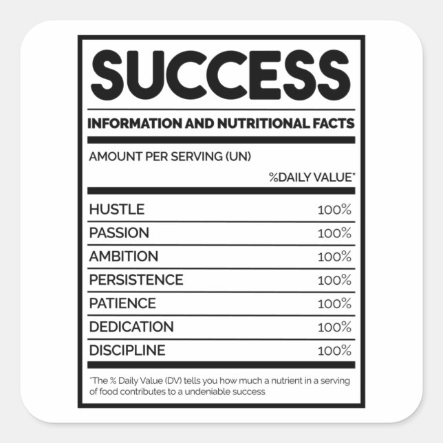 Success Nutritional Facts Square Sticker (Front)