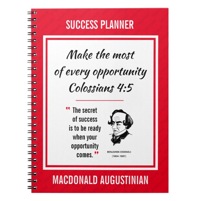 SUCCESS PLANNER Disraeli Inspirational Scripture Notebook (Front)