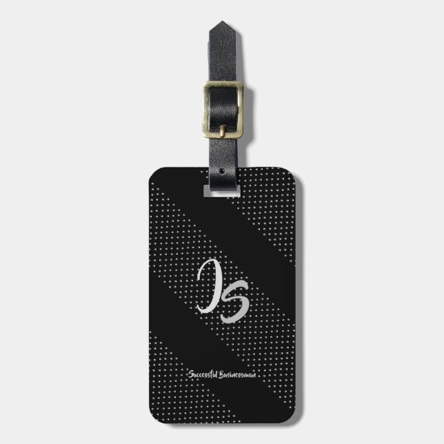 "Successful Businessman" Personal Silver Monogram Luggage Tag (Front Vertical)