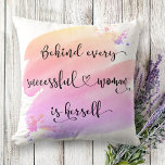 Successful Woman, Pink Ombre Watercolor Typography Throw Pillow<br><div class="desc">“Behind every successful woman is herself.” So who needs Prince Charming? Make your own “happily ever after” and embrace “girl power” whenever you use this stylish, colourful inspirational feminist throw pillow with sweet black handwritten script typography overlaying a yellow, peach, pink and purple ombre watercolor splash. You can easily personalize...</div>